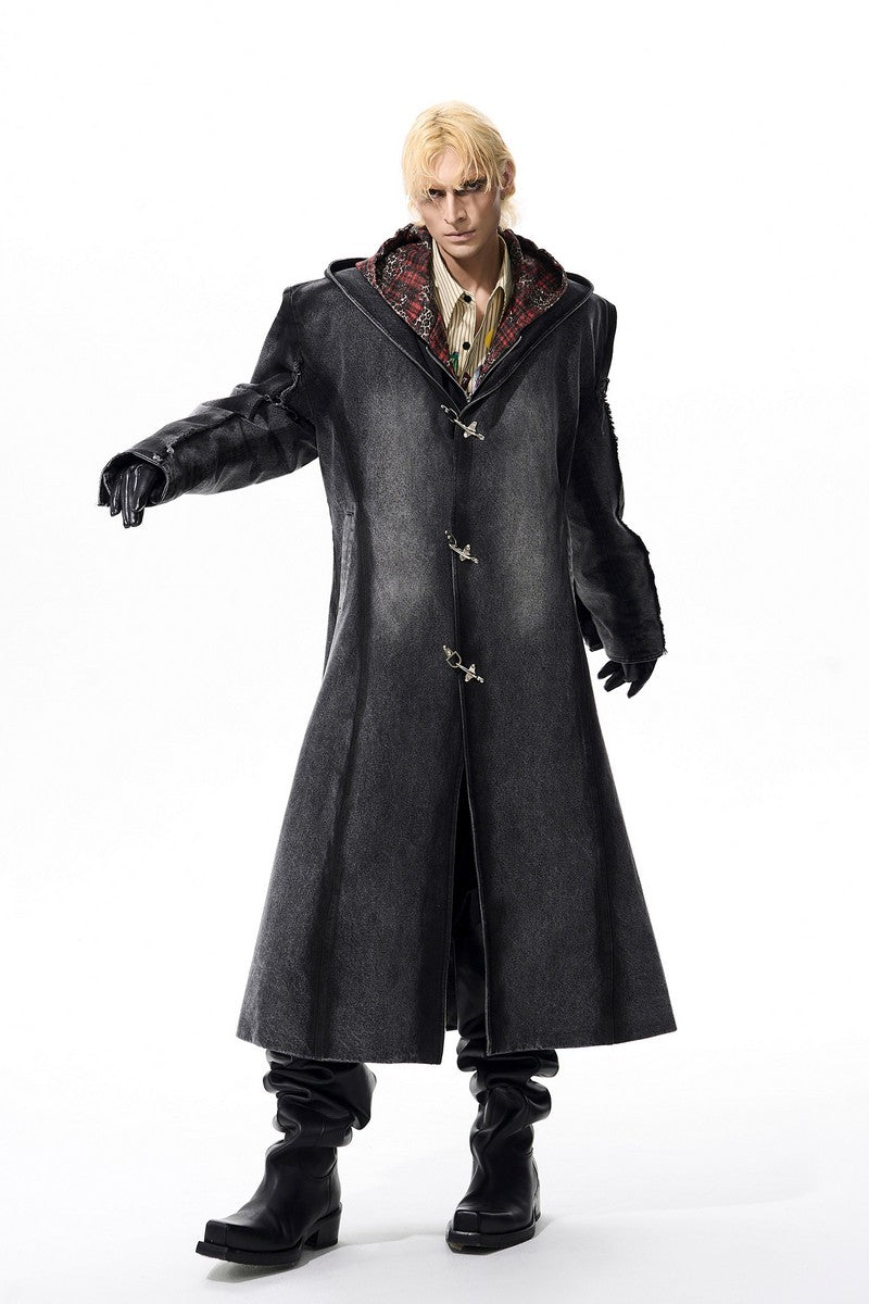 Hooded Denim Trench Coat