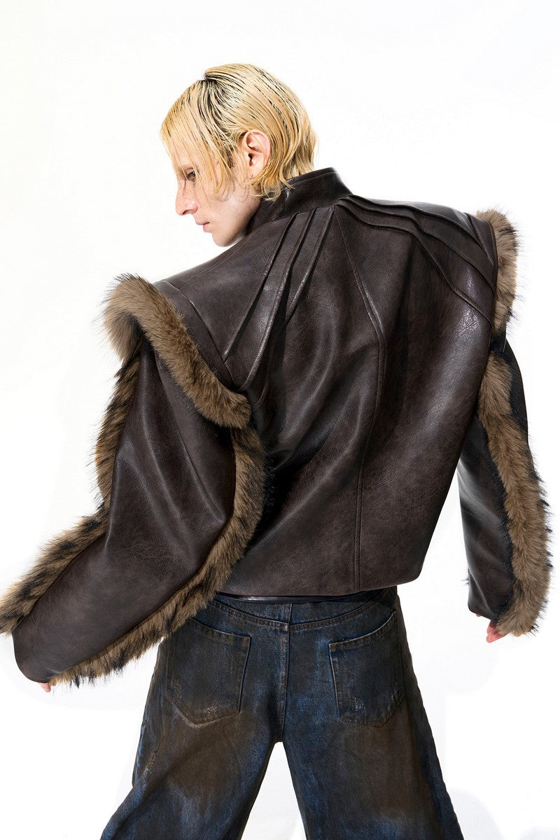 Vintage Finish Faux Fur Leather Jacket