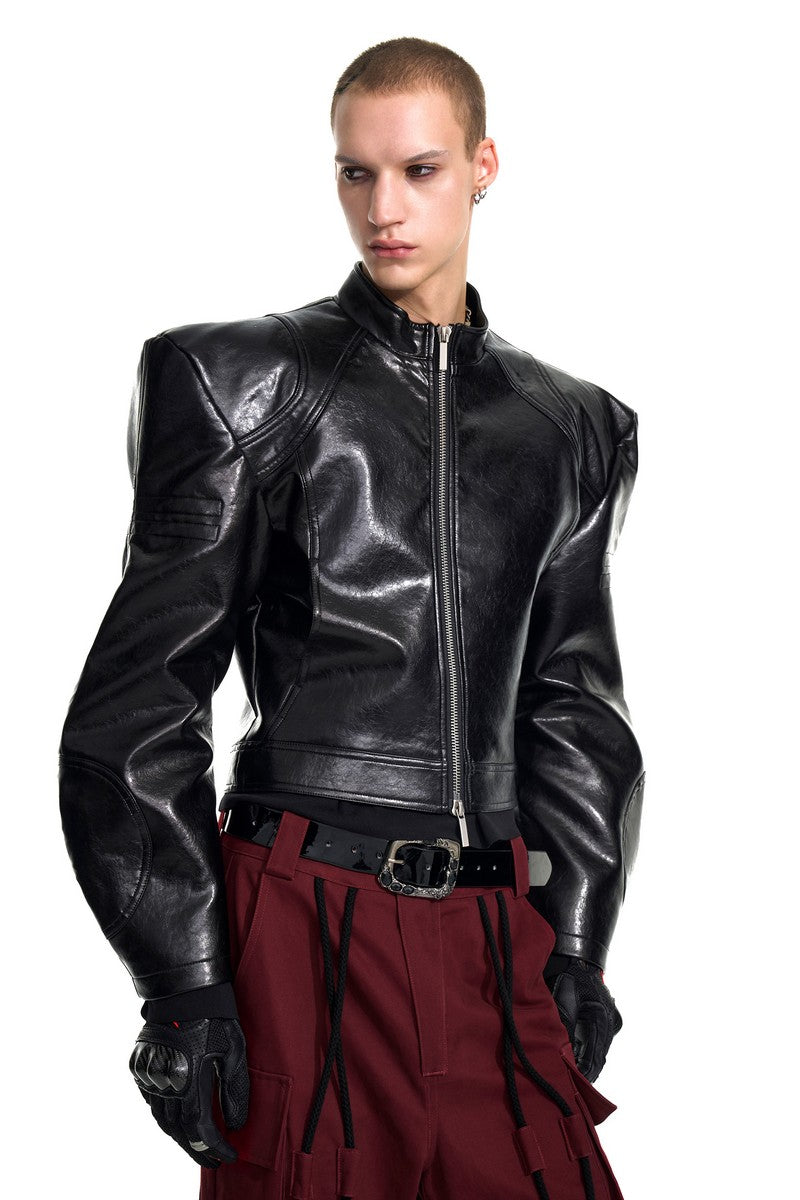 Animal Print Cropped Leather Jacket