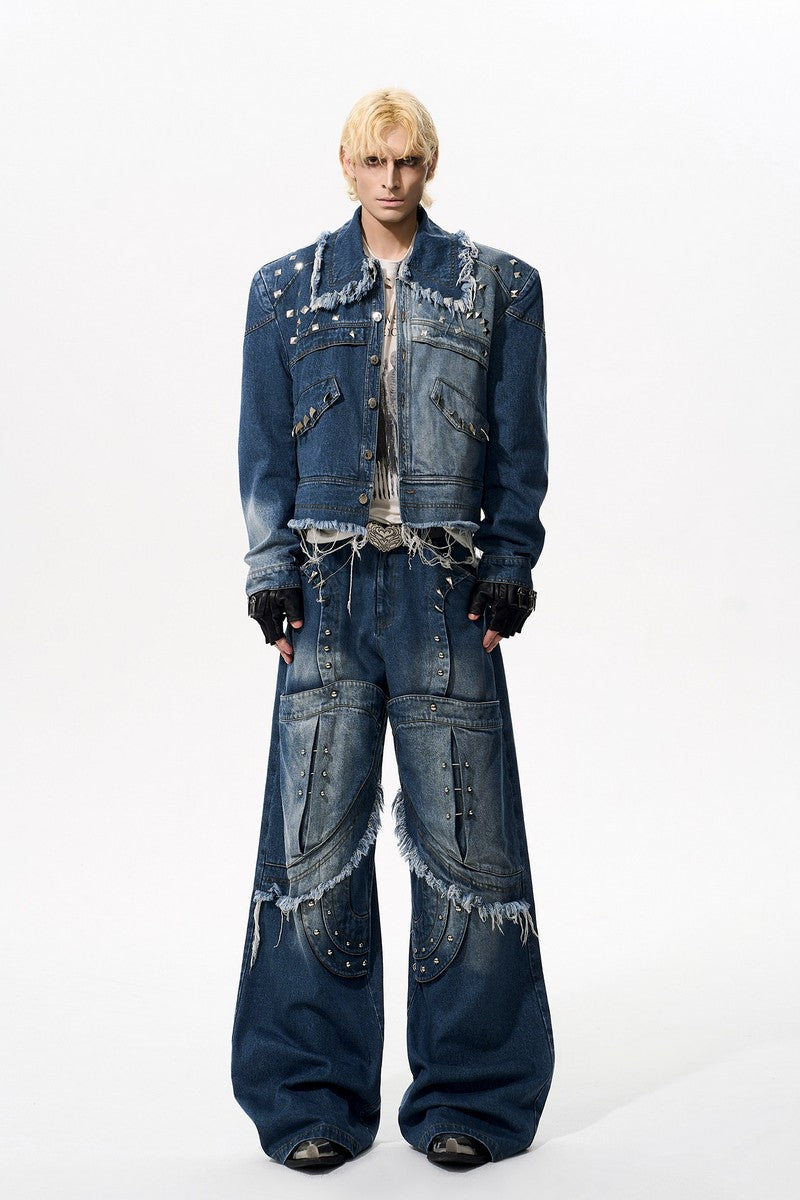 Studded Distressed Washed Jeans