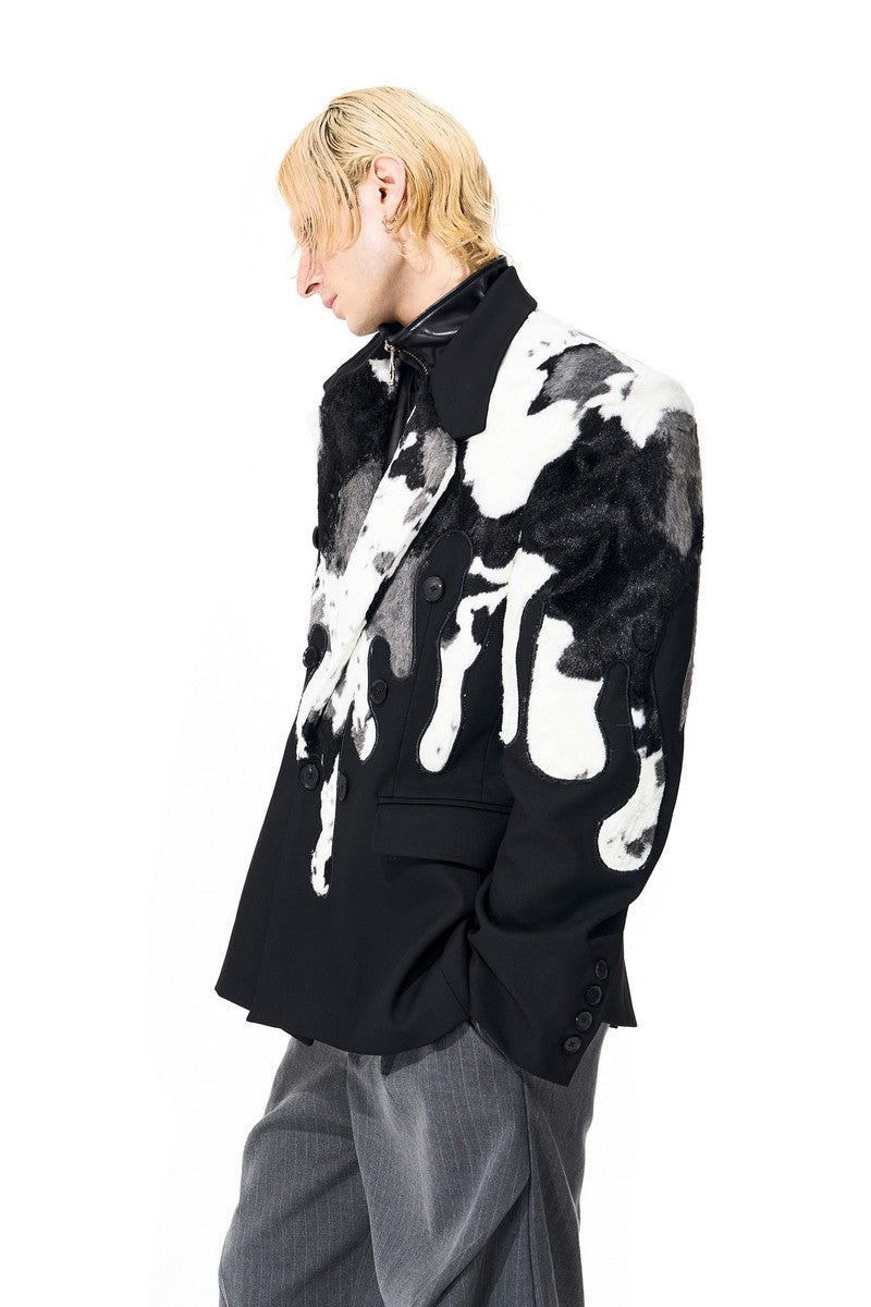 Cow Print Faux Fur Blazer