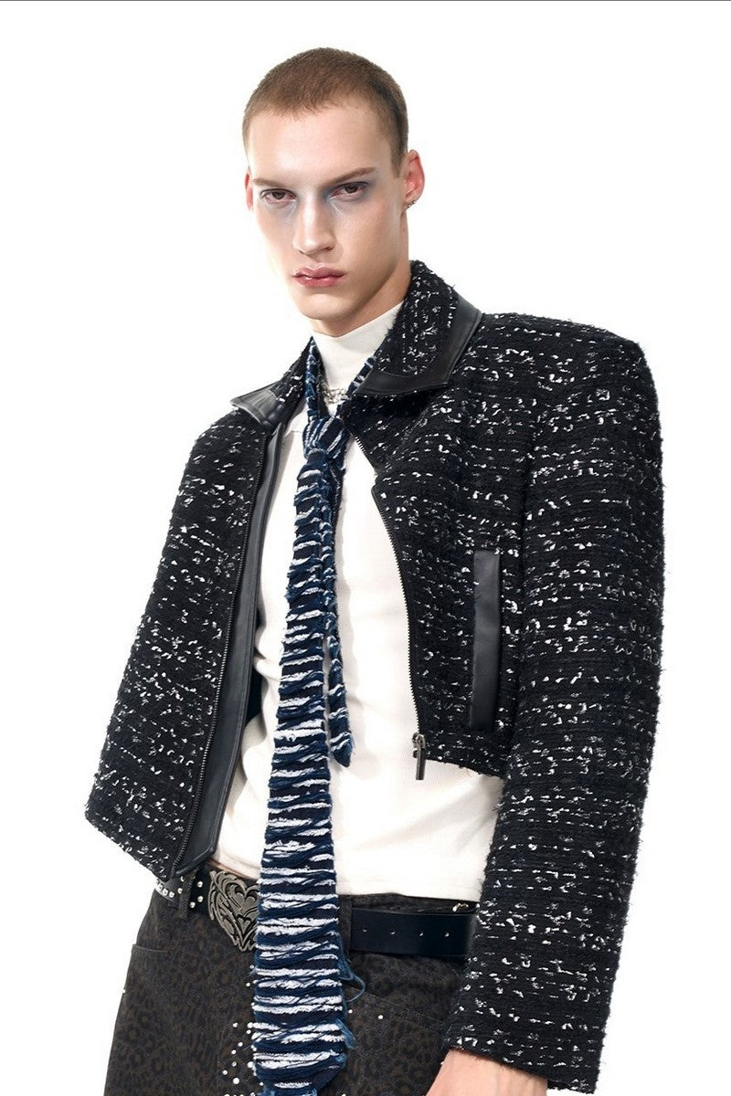 Asymmetrical Zip Leather Patch Jacket