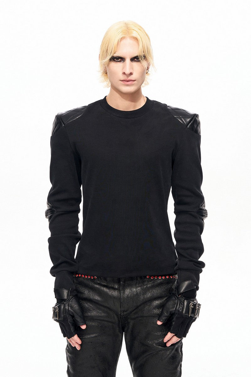 Armored PU Patchwork Fitted Sweater