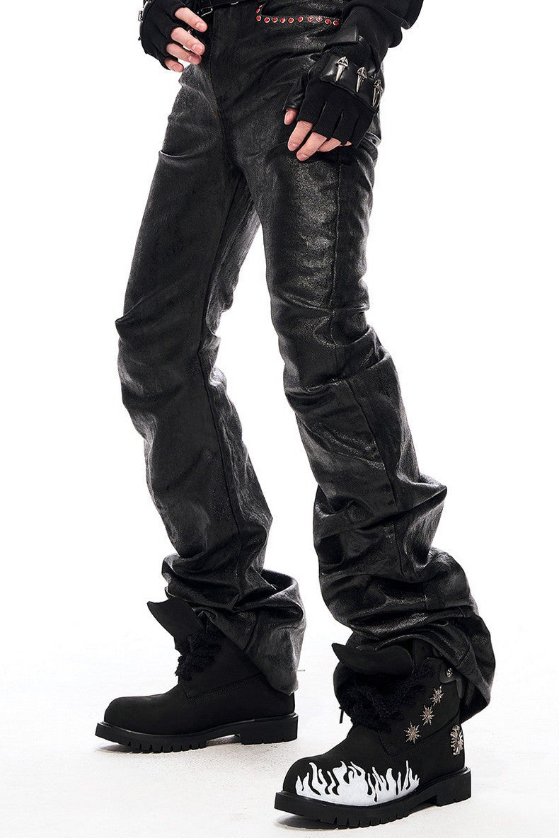 Waxed Flared Stacked Jeans