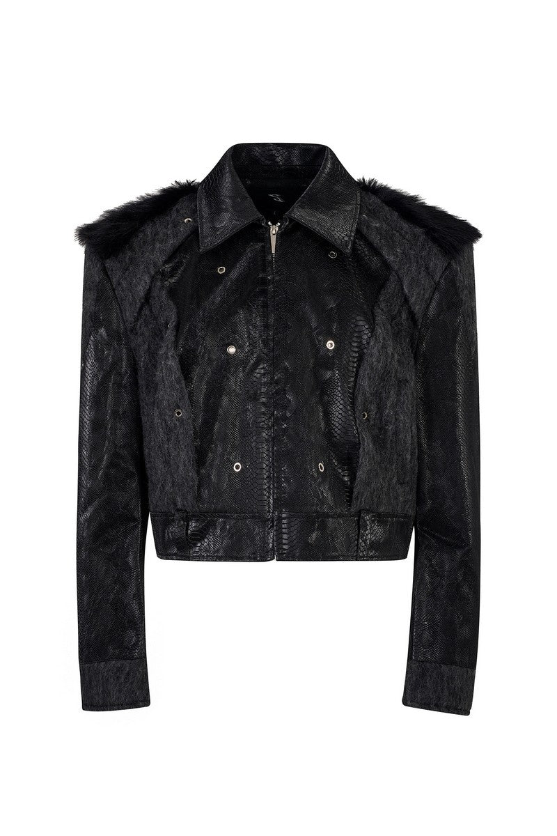 Snakeskin Faux Fur Jacket
