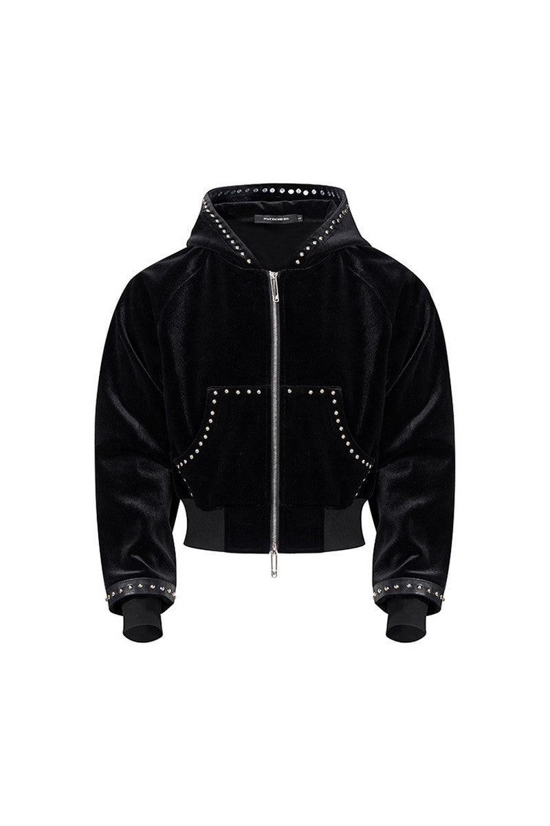 Velvet Beaded Zip-Up Hoodie