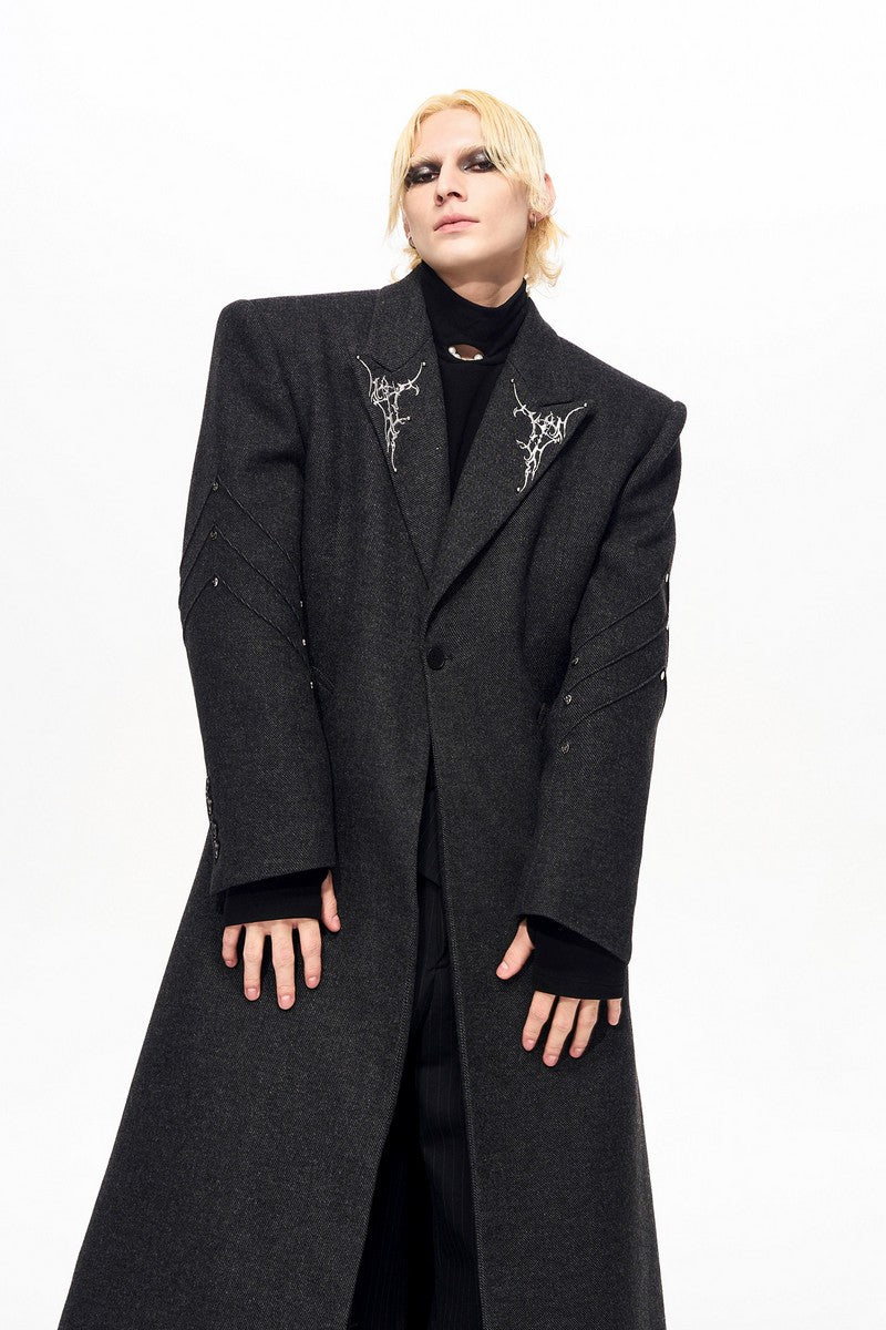 Embroidered Wool Padded Overcoat