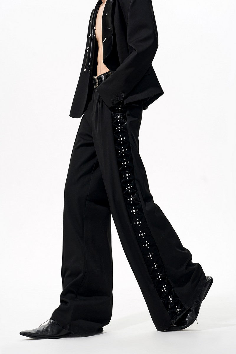 Pearl Detail PU Panel Trousers
