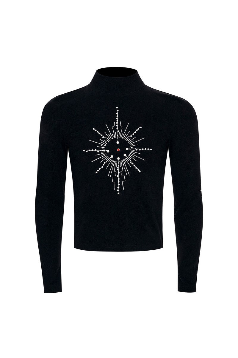 Embroidered Pearl Mock Neck Tee