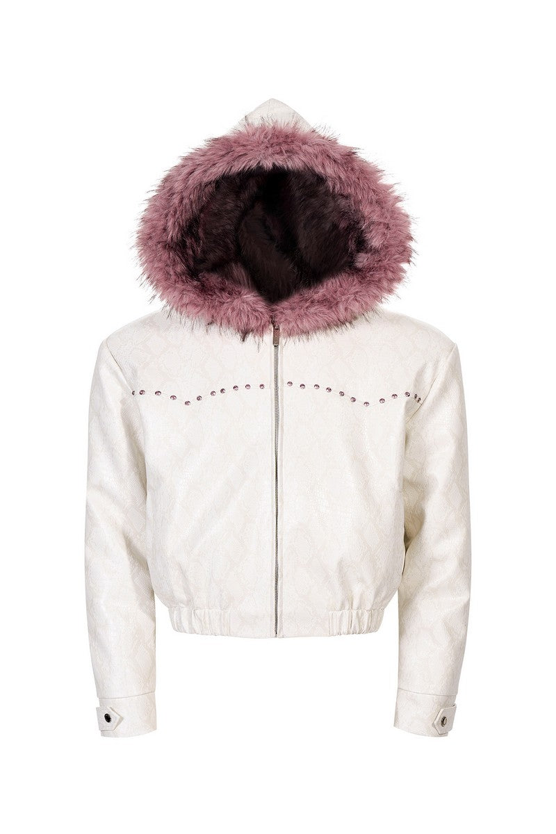 Snakeskin Faux Fur Hooded Puffer