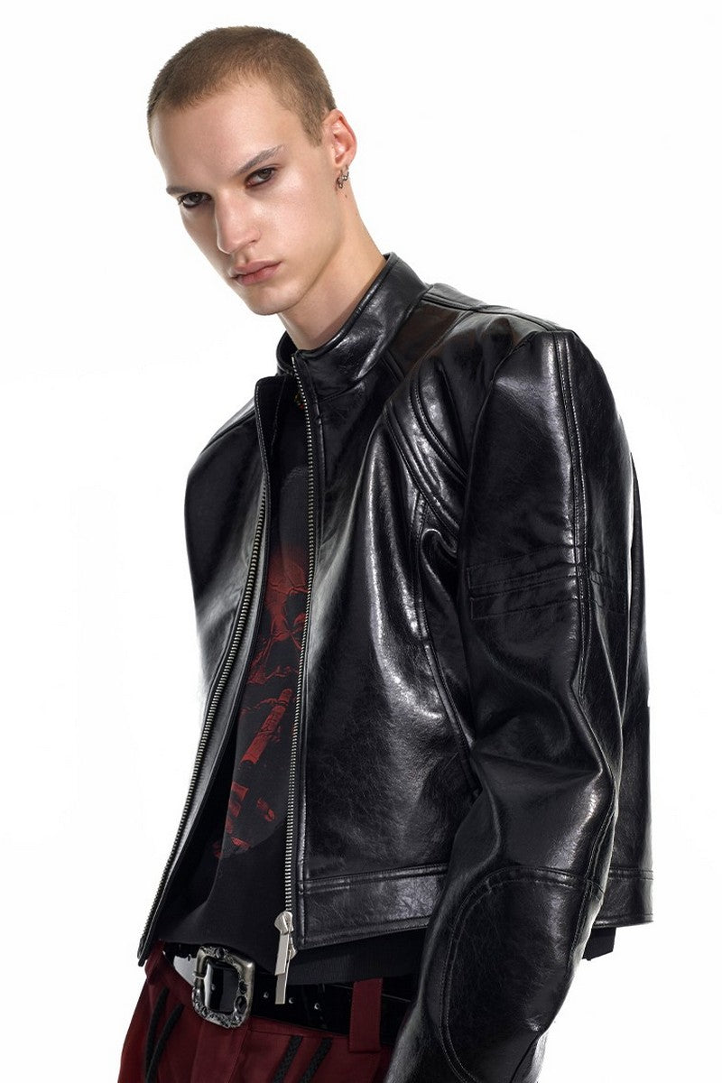 Animal Print Cropped Leather Jacket