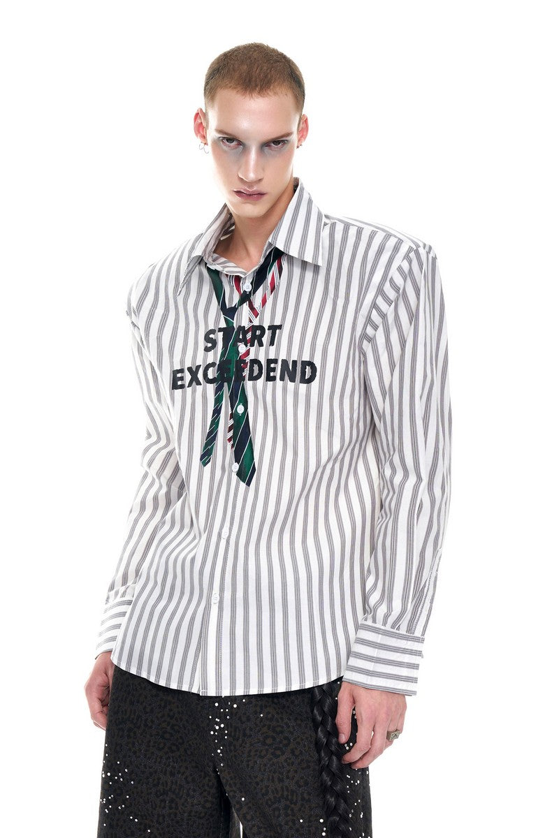 Striped Necktie Print Shirt