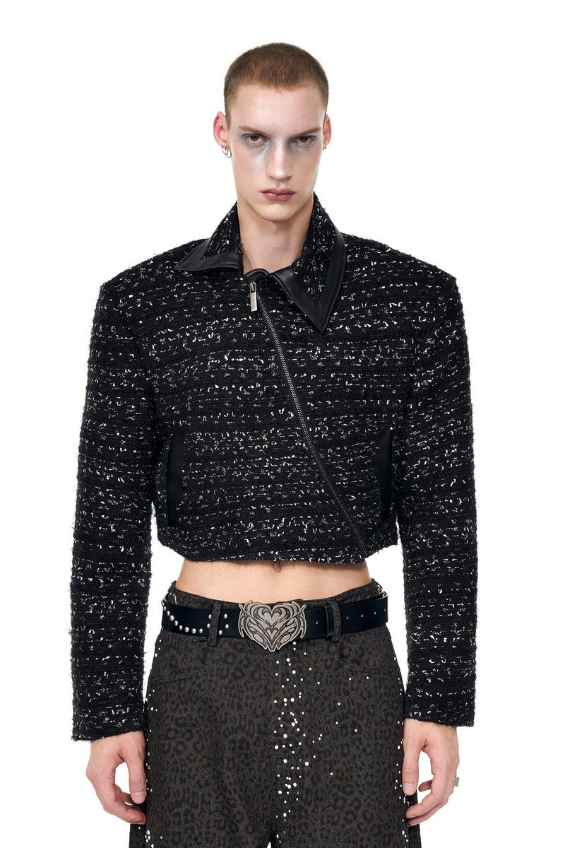 Asymmetrical Zip Leather Patch Jacket