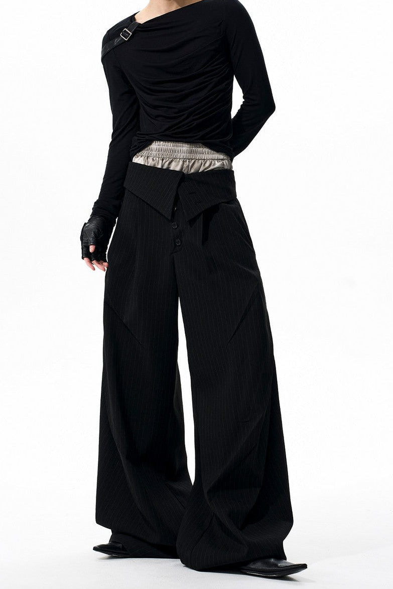 Foldable Waist Pinstripe Suit Pants
