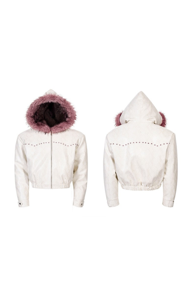 Snakeskin Faux Fur Hooded Puffer