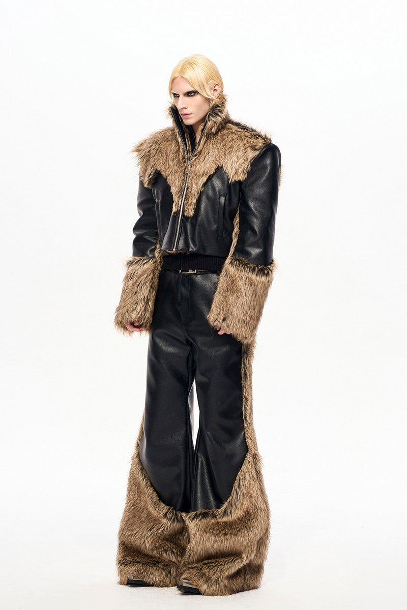 Faux Fur Trim Leather Jacket