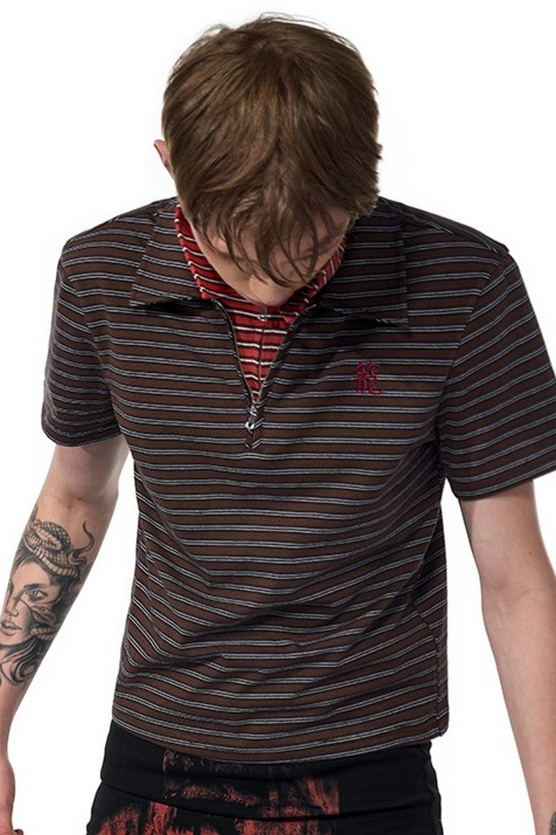 Striped Zip Layered Polo Tee