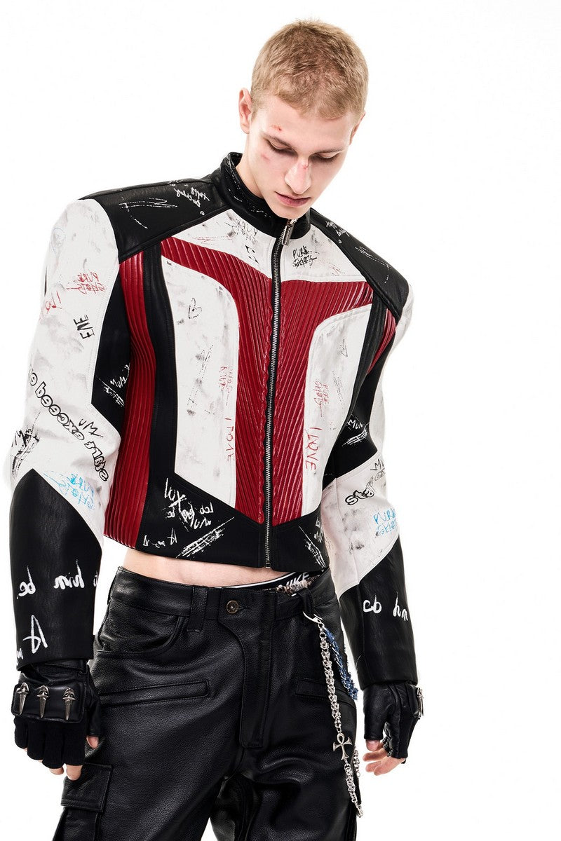 Graffiti Stand Collar Biker Jacket