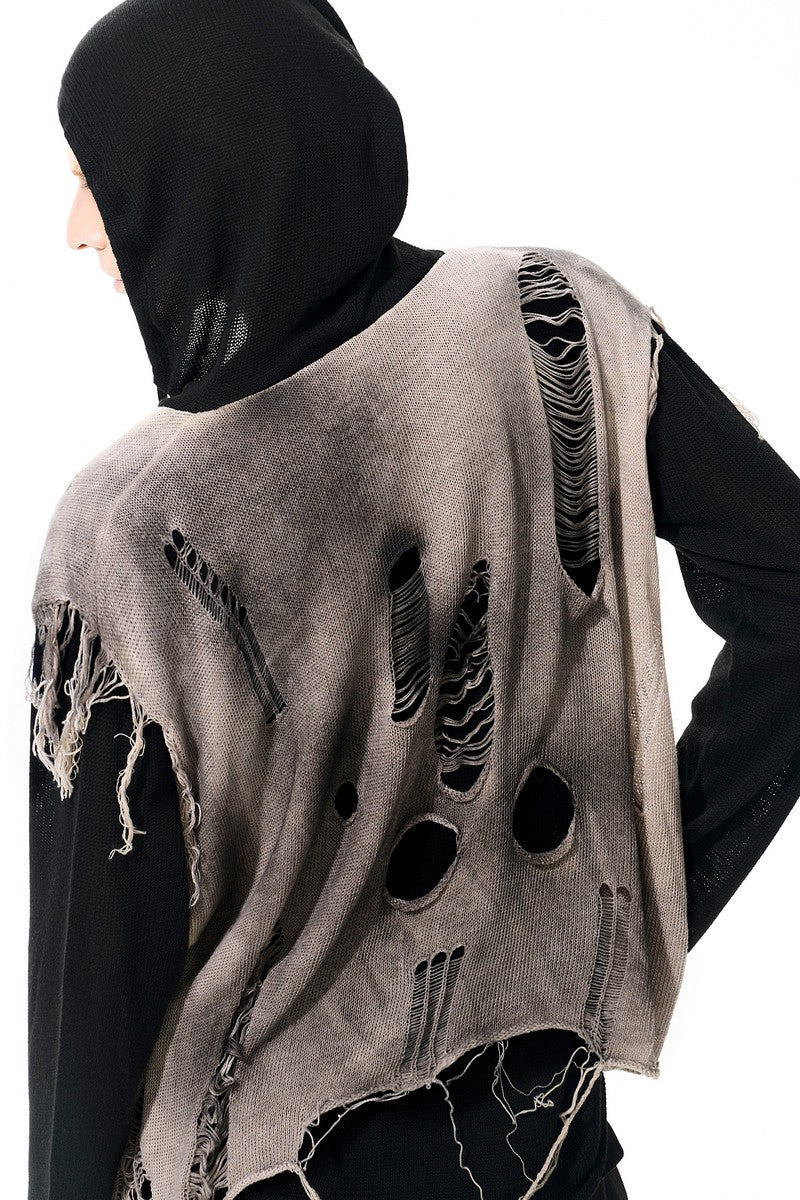 Distressed Layered Knit Hoodie