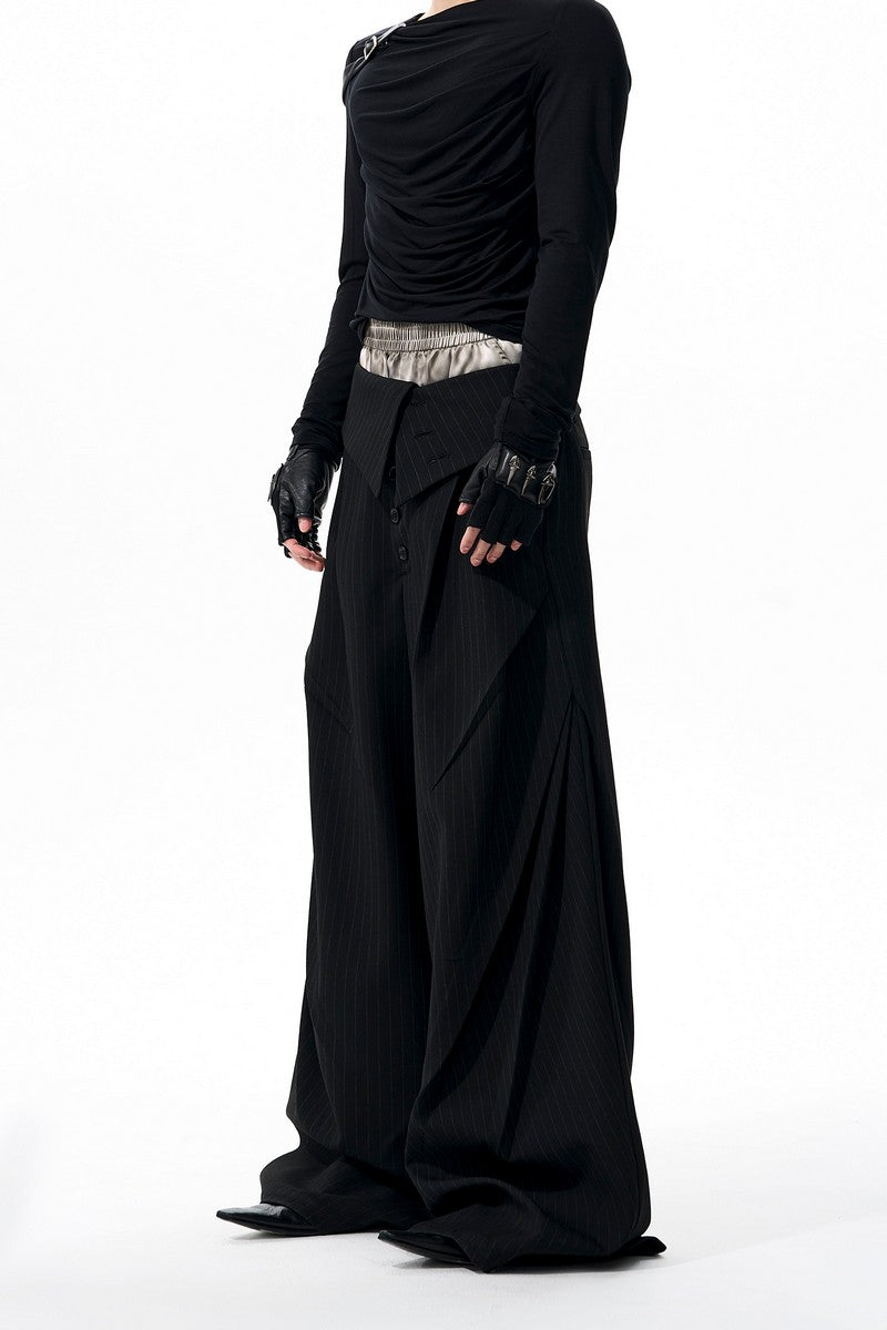 Foldable Waist Pinstripe Suit Pants