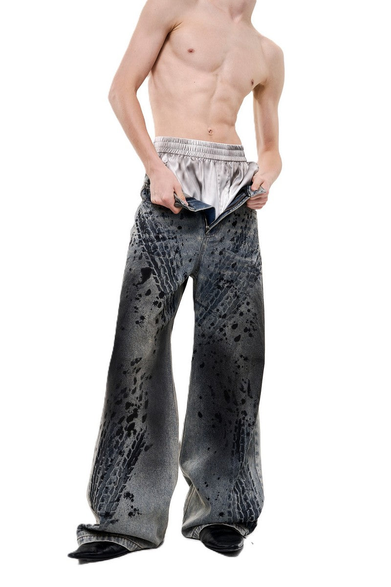 Tire Print Distressed Jeans