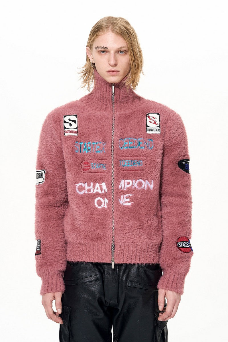Racing Patch Embroidered Knit Cardigan