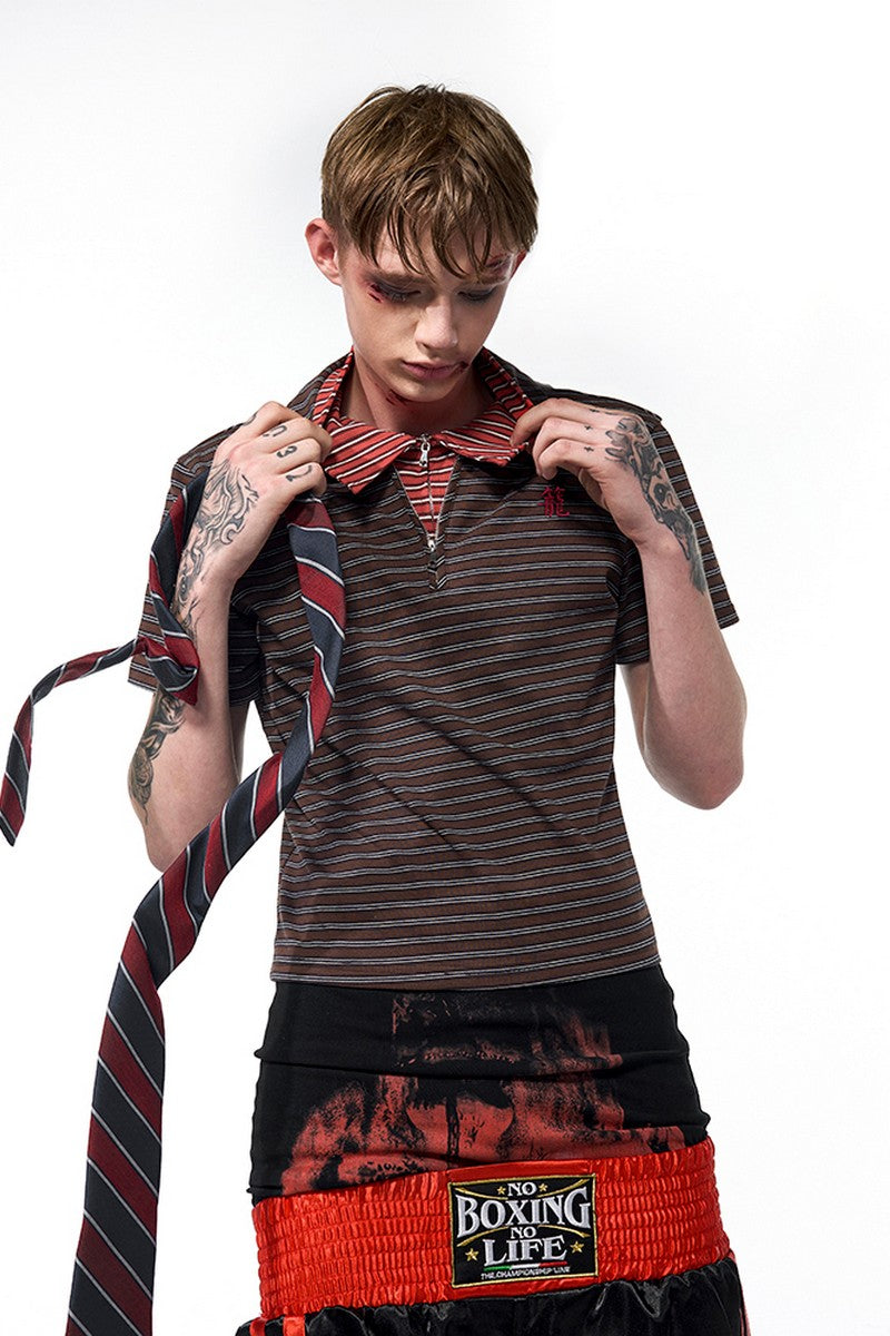 Striped Zip Layered Polo Tee