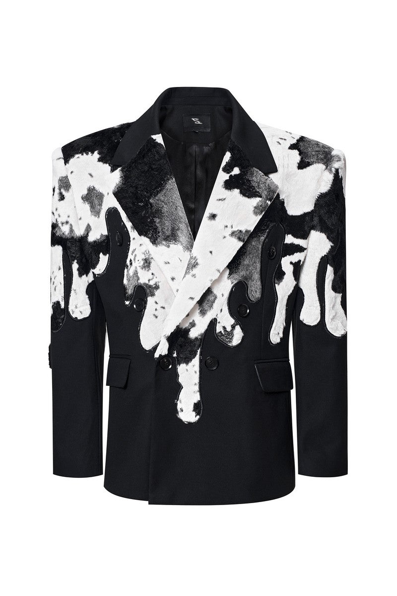 Cow Print Faux Fur Blazer