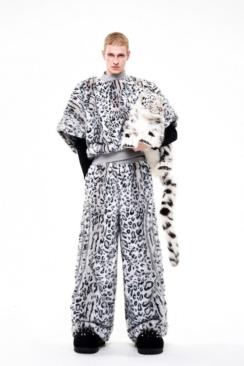 Leopard Panel Faux Fur Pullover