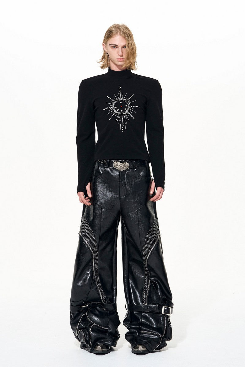 Embroidered Pearl Mock Neck Tee