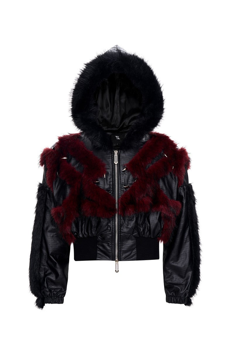 Studded Faux Fur Hooded Jacket