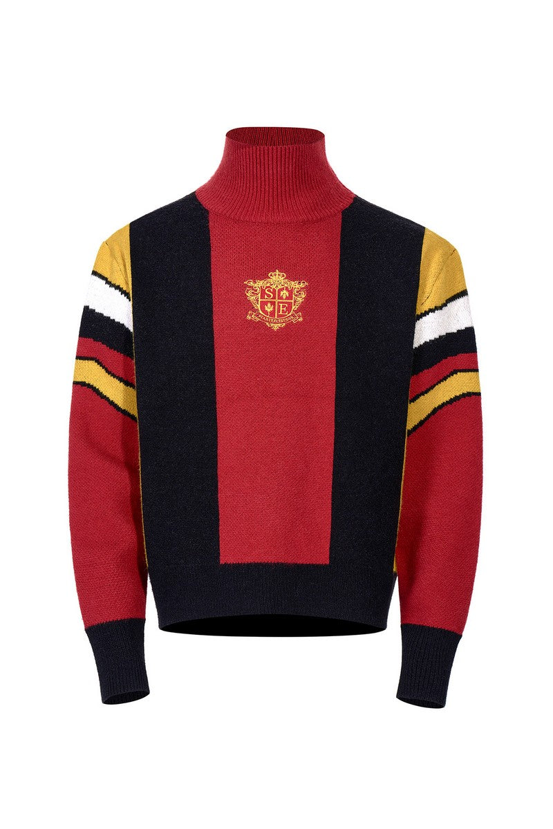 Badge Embroidered Moto Knit Sweater