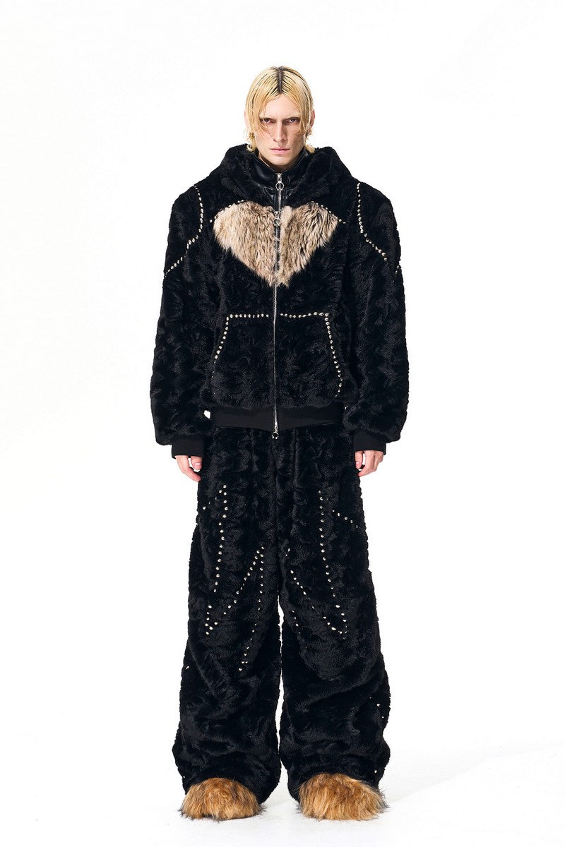 Colorblock Heart Faux Mink Hoodie