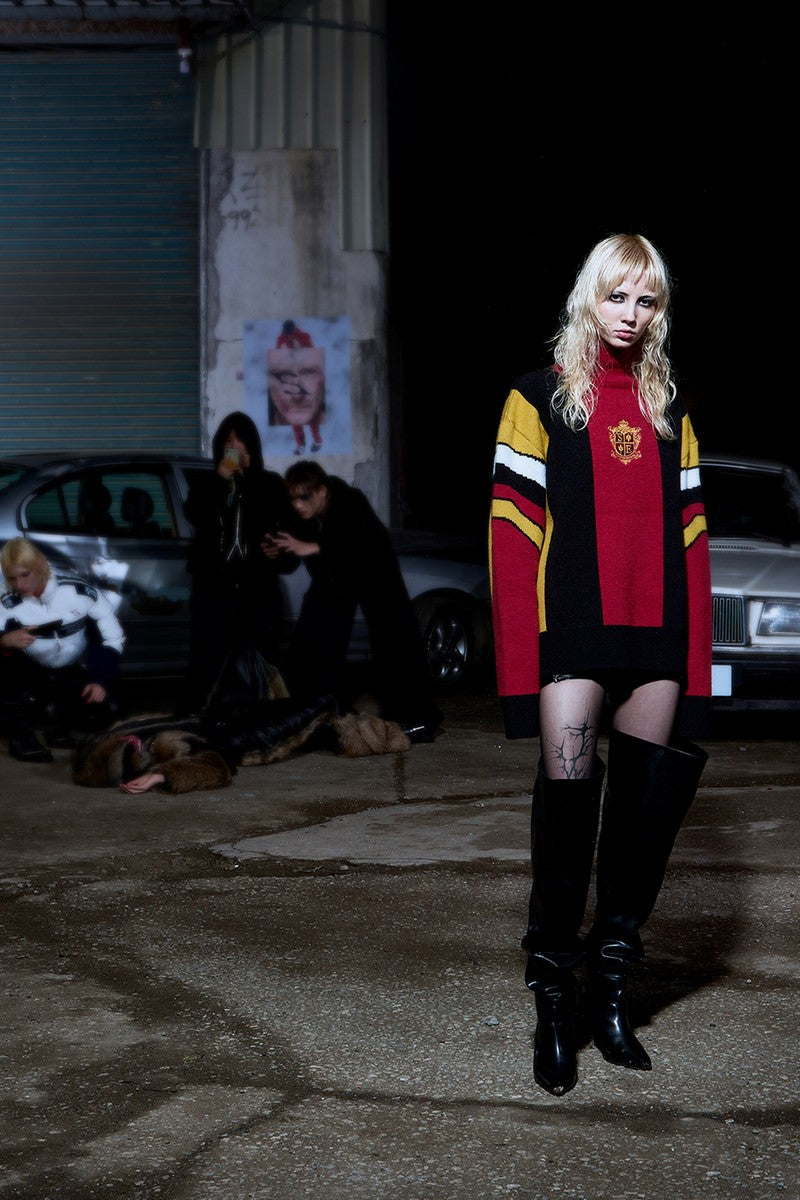 Badge Embroidered Moto Knit Sweater