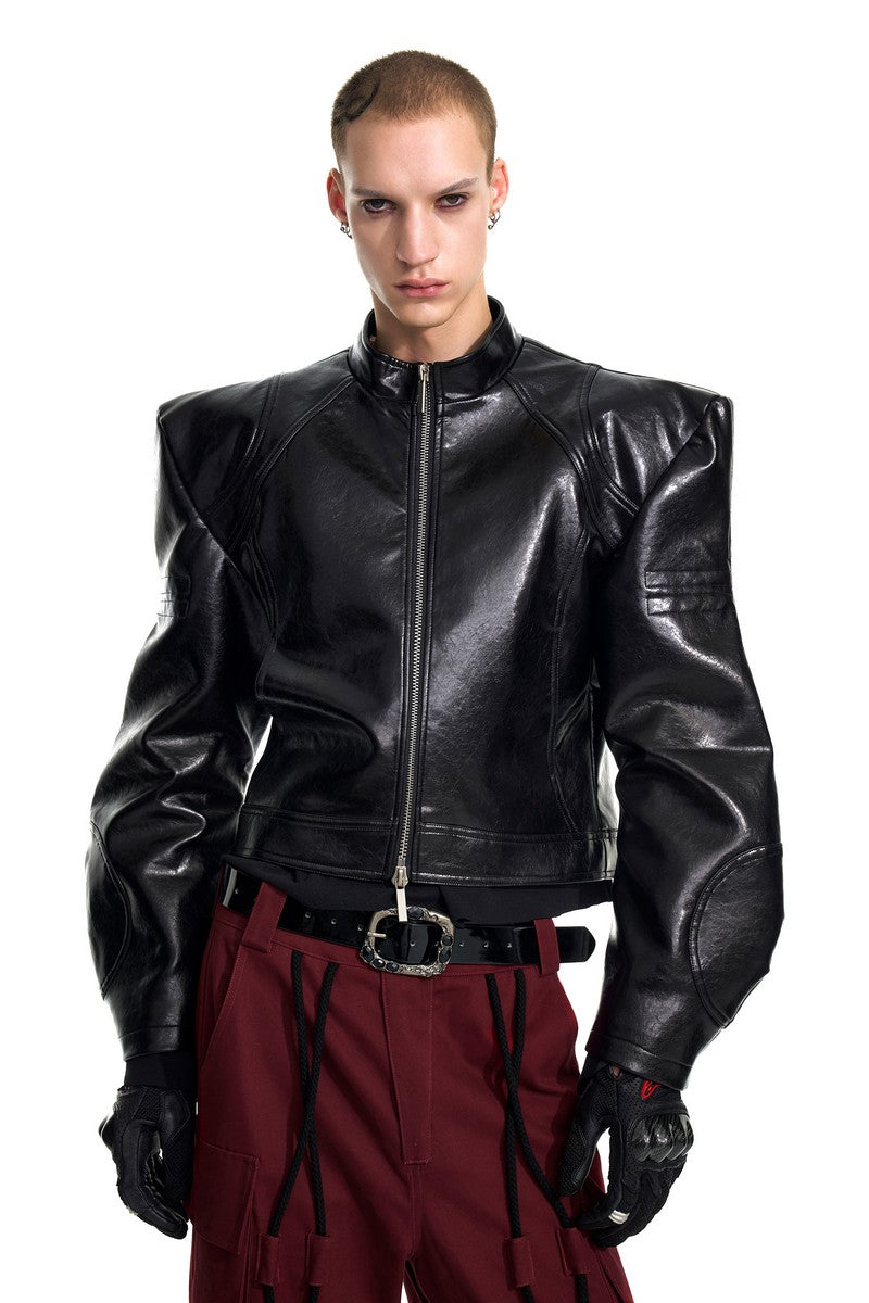 Animal Print Cropped Leather Jacket