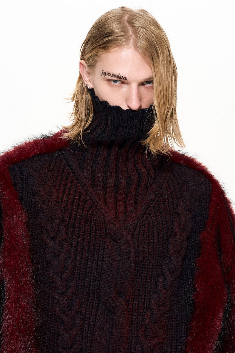 Leopard Fur Trim Knit Sweater