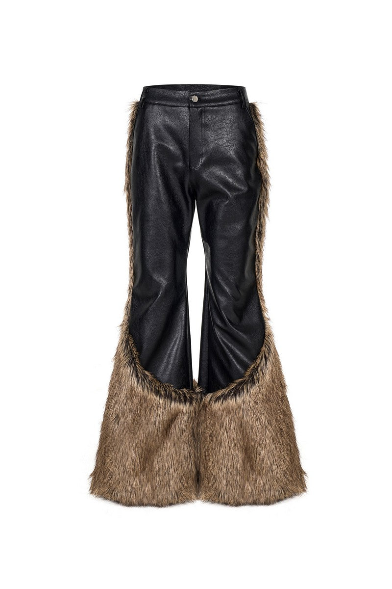 Faux Fur PU Wide Leg Pants