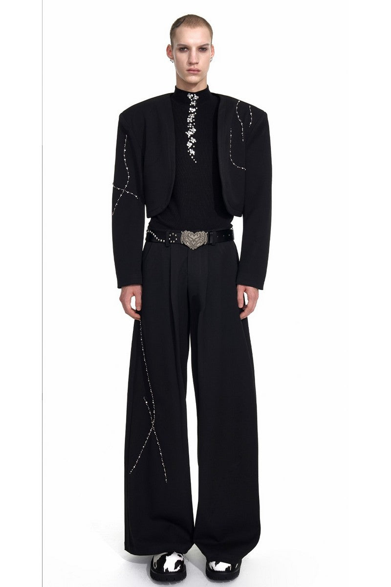 Rhinestone Panel Black Dress Pants