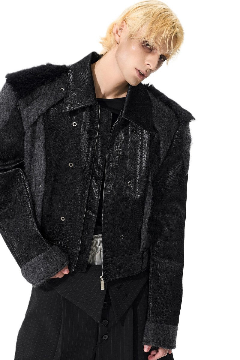 Snakeskin Faux Fur Jacket