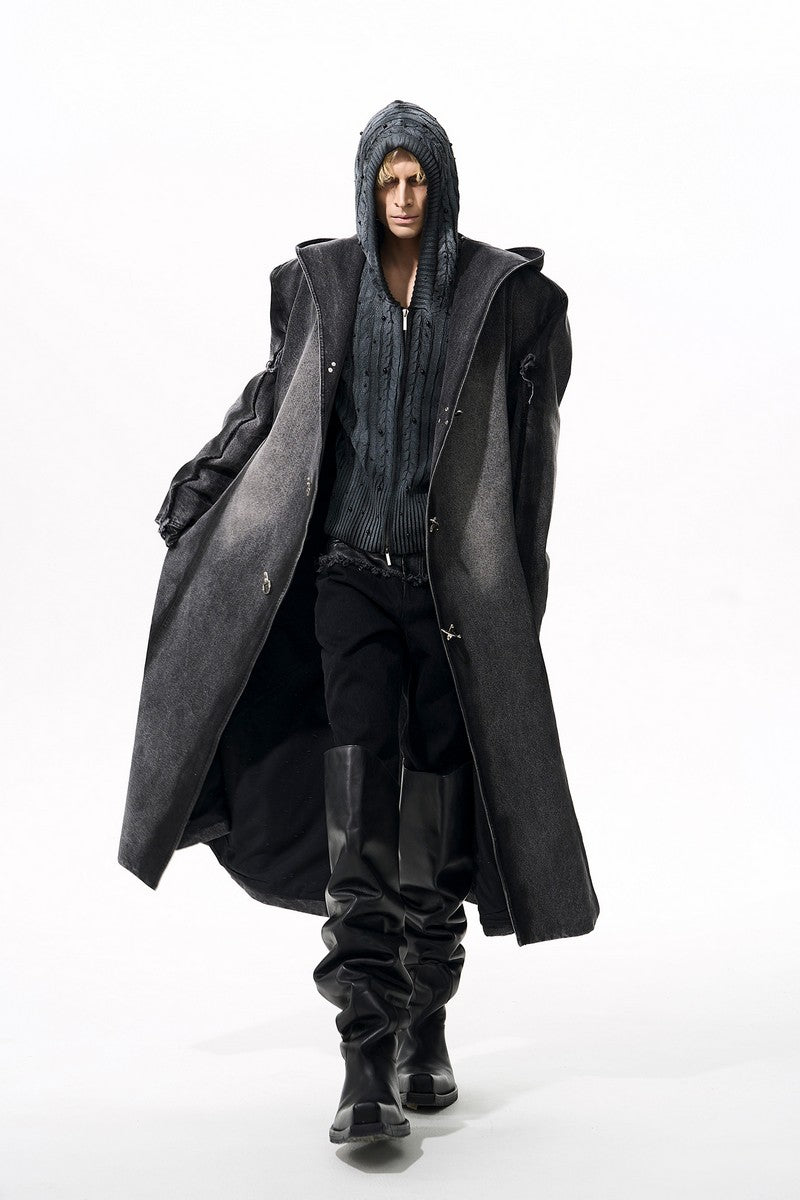Hooded Denim Trench Coat