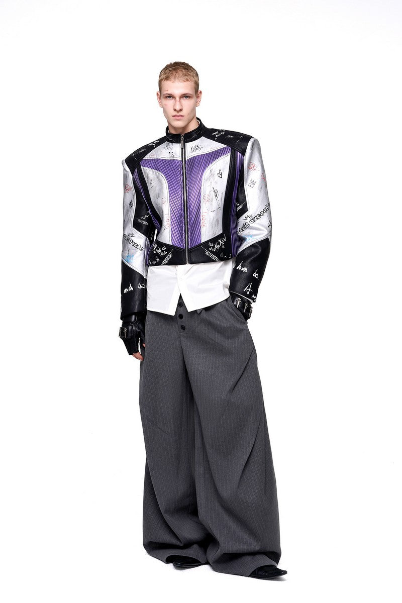 Graffiti Stand Collar Biker Jacket