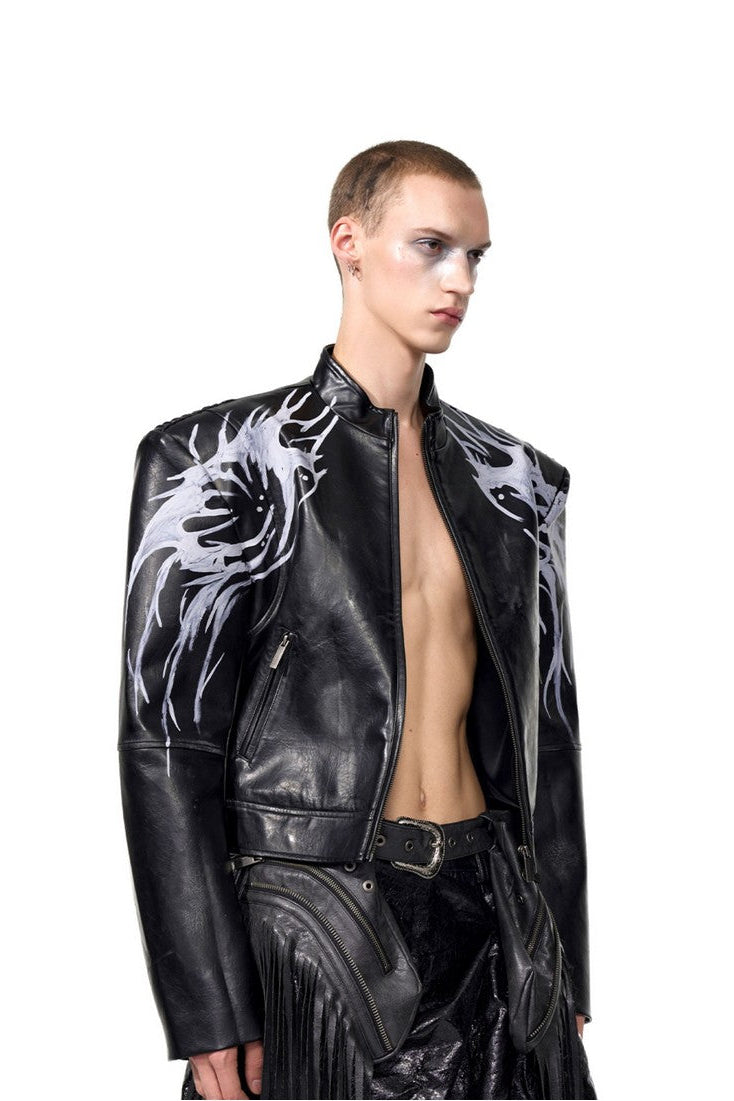 Handpainted Back Swirl Leather Jacket