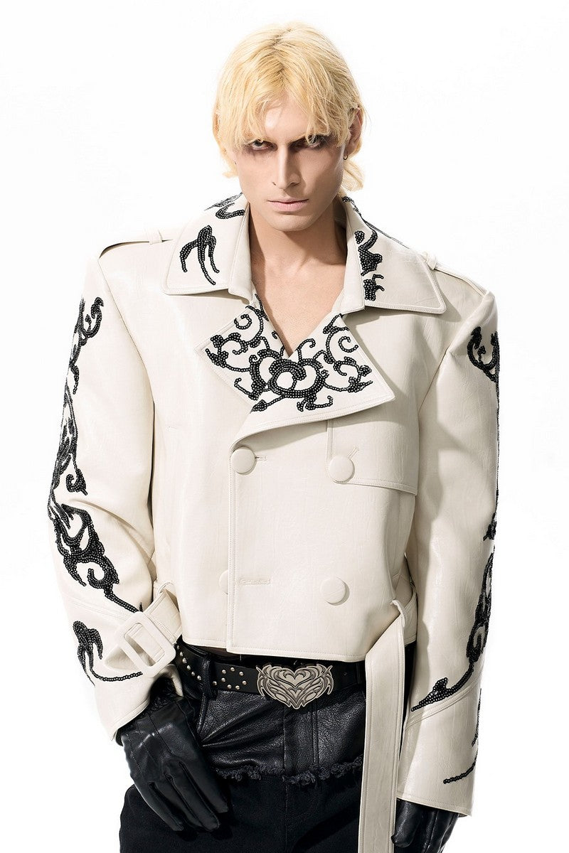 Dragon Sequin Cropped Biker Jacket