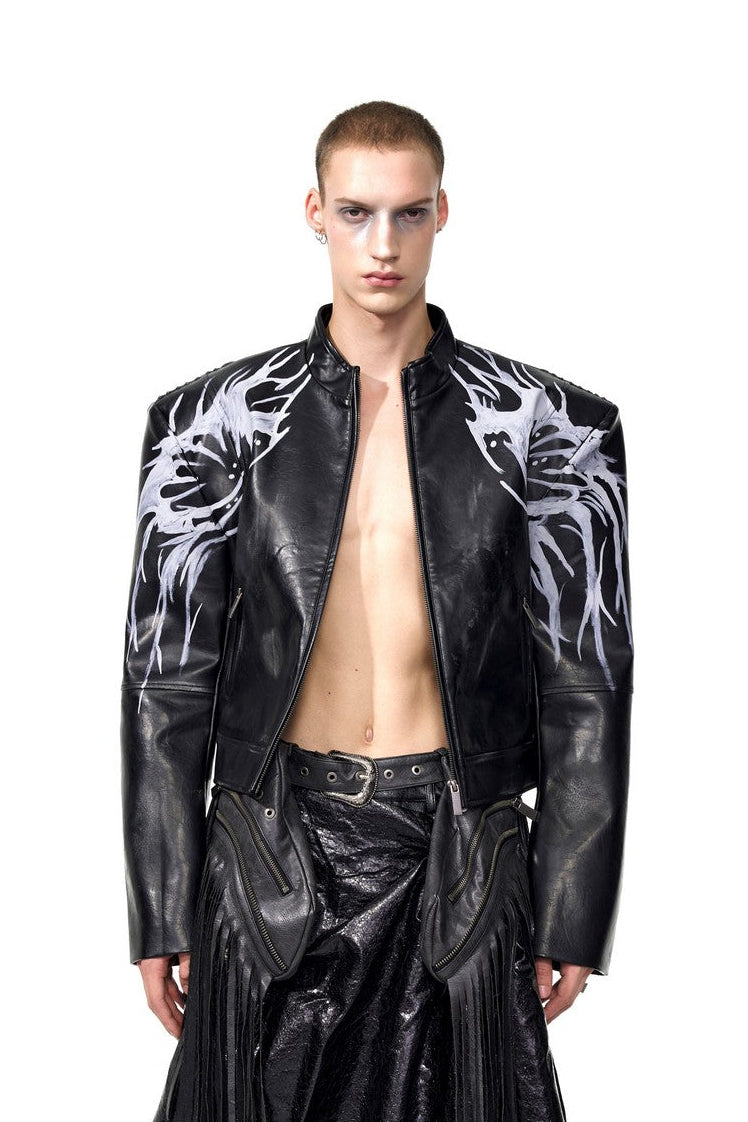 Handpainted Back Swirl Leather Jacket