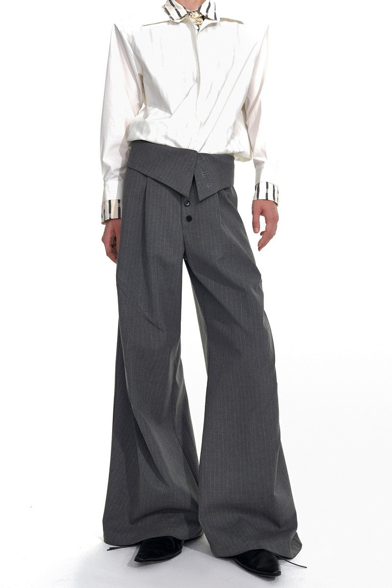 Foldable Waist Pinstripe Suit Pants