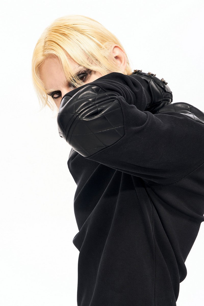 Armored PU Patchwork Fitted Sweater