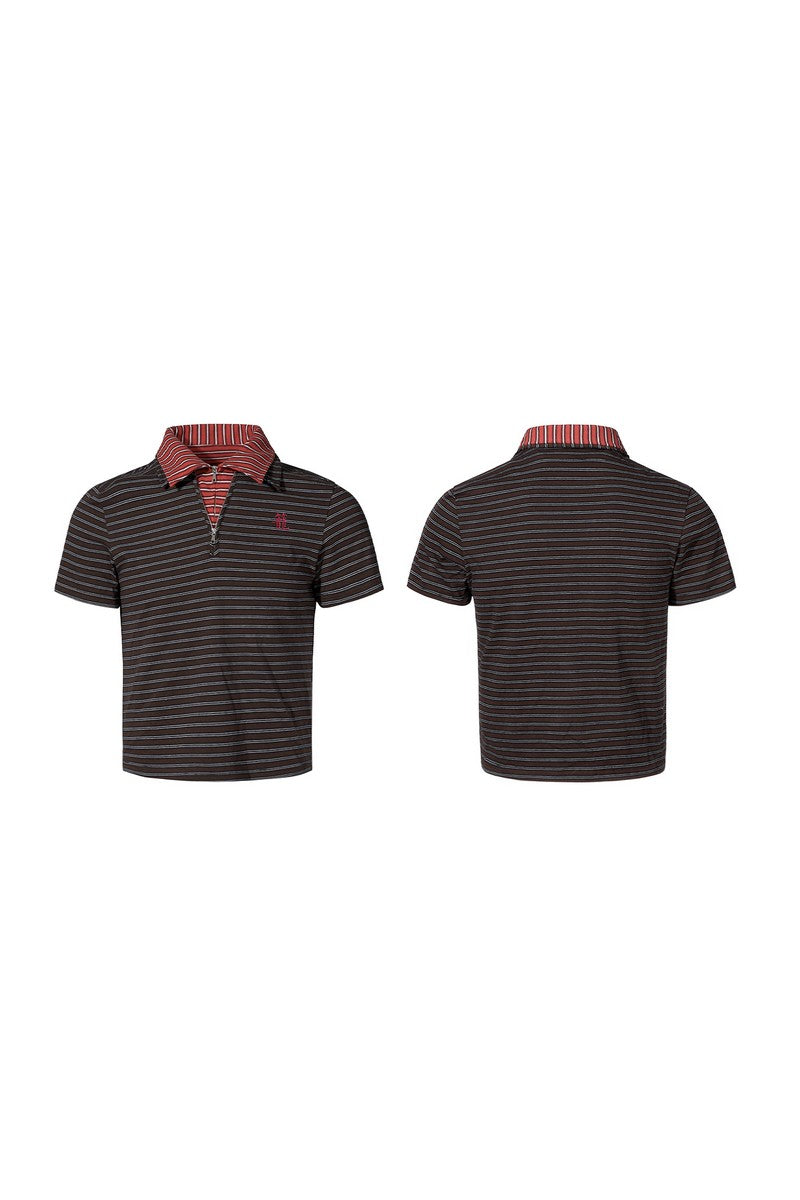 Striped Zip Layered Polo Tee