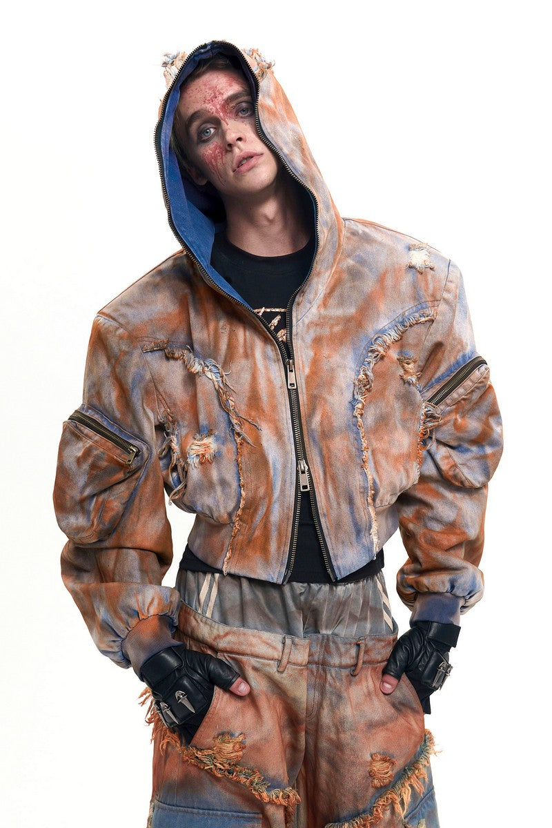 Dyed Hooded Utility Denim Jacket