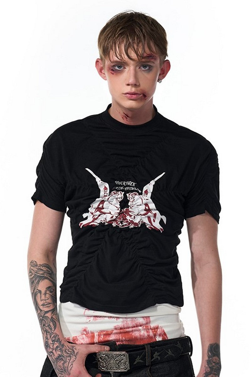 Ruched Graphic Fitted Tee