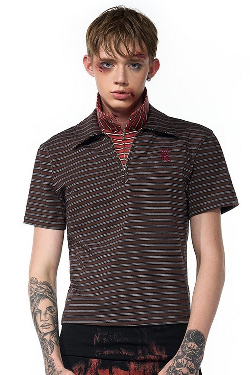 Striped Zip Layered Polo Tee